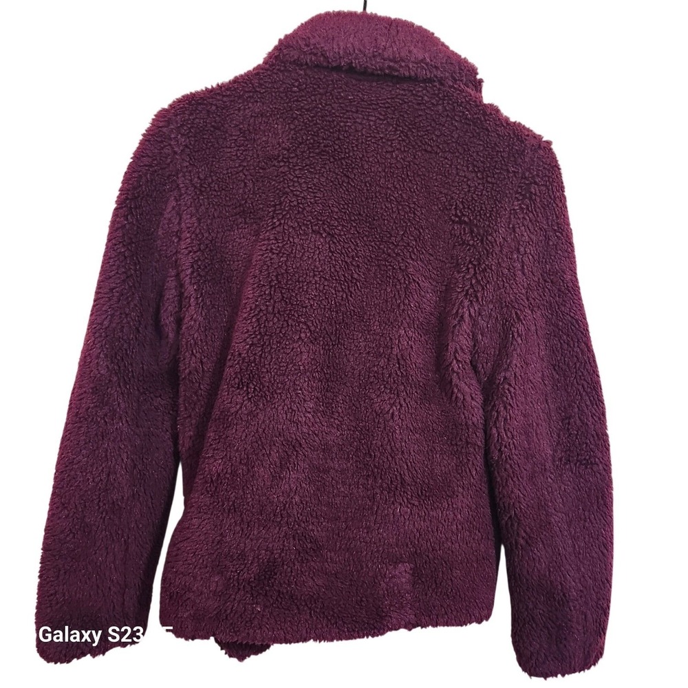Beach Riot Burgundy Sherpa Moto Jacket Fleece Teddy Zip Up Womens XS Lined - Picture 2 of 12
